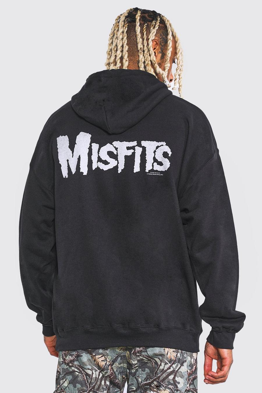 Sudadera oversize con estampado de Misfits y capucha, Black image number 1