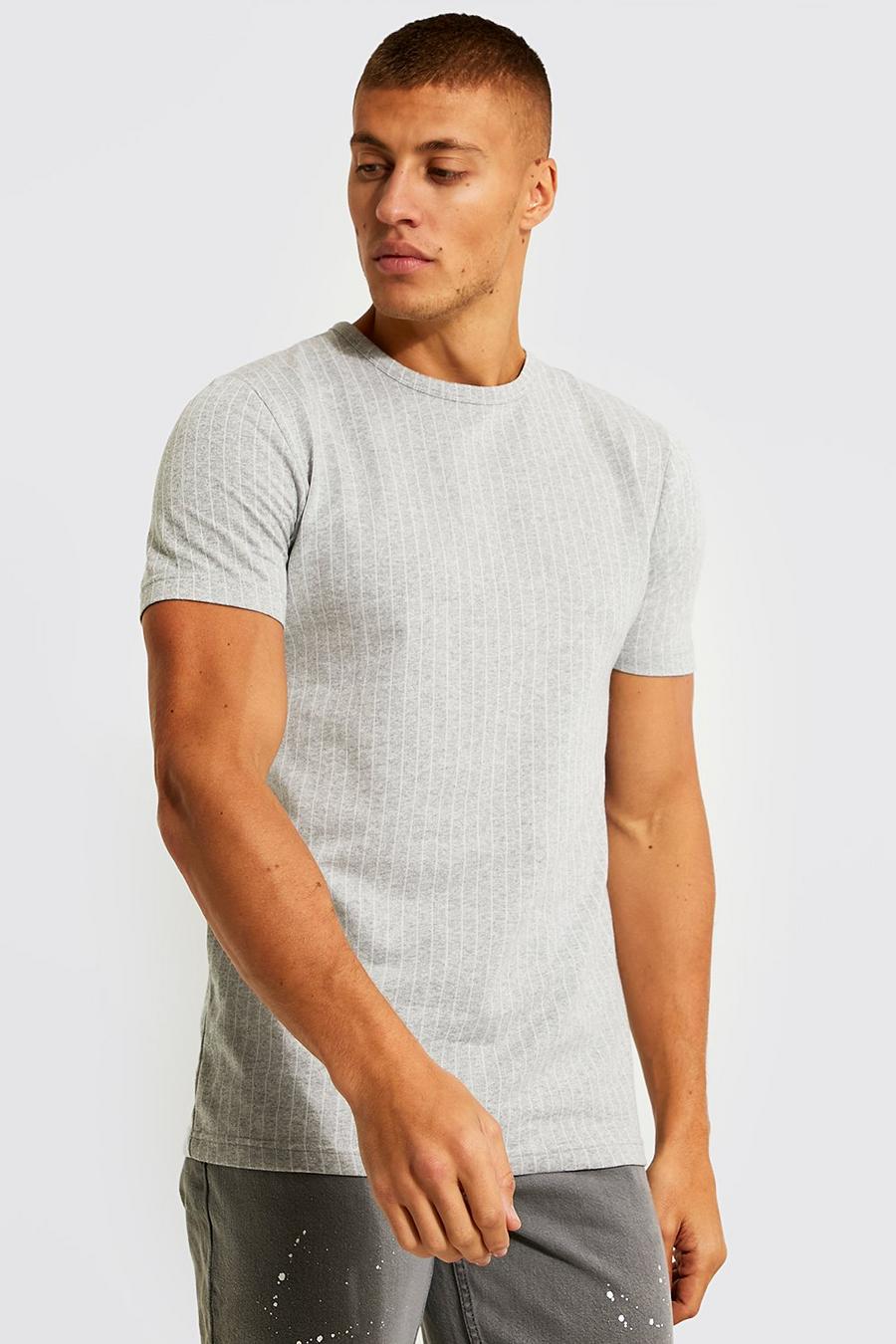 Grey Slim Fit Pinstripe Jacquard T-shirt image number 1