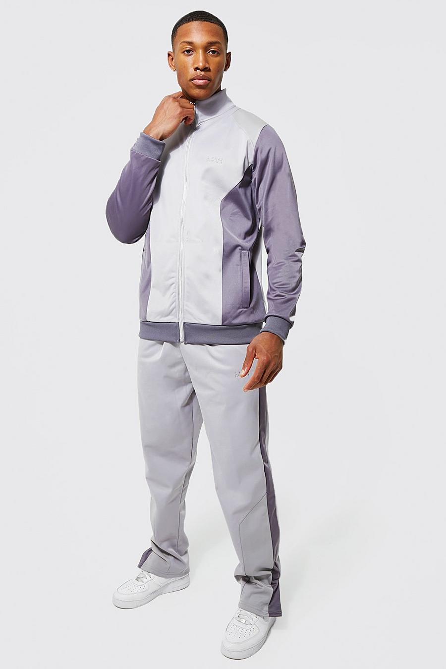 Man Colorblock Trikot-Trainingsanzug mit Reißverschluss, Grey image number 1