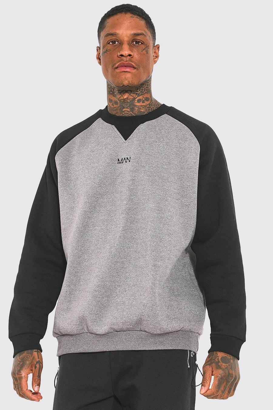 Charcoal grå Oversized Extended Neck Acid Wash Sweatshirt image number 1