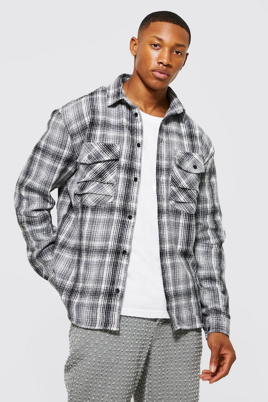 Grey Oversized Check Shirt With Pocket Detail image number 1