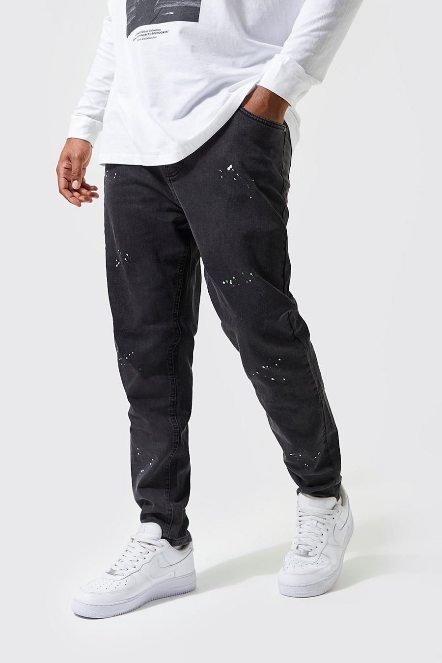אפור ביניים סופר סקיני ג'ינס עם כתמי צבע למידות גדולות image number 1