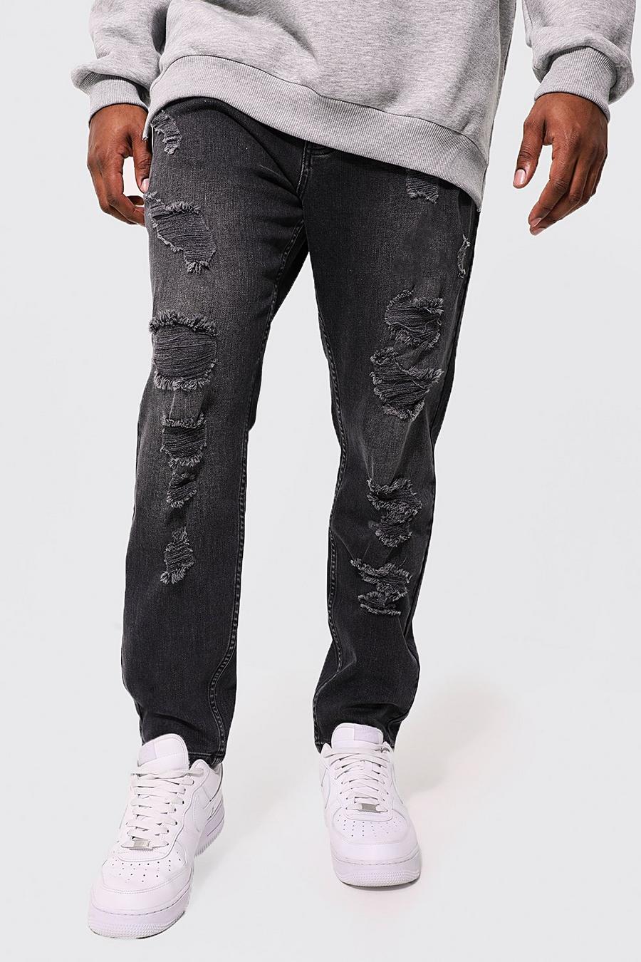 Mid grey grå Plus - Slitna skinny jeans med lagningar