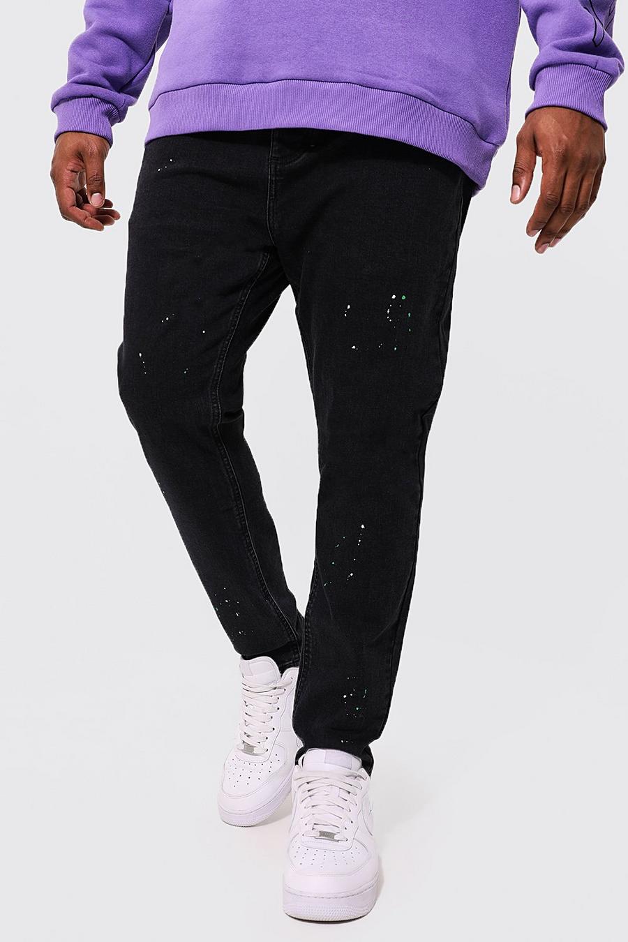 Washed black Plus - Super skinny jeans med färgstänk image number 1