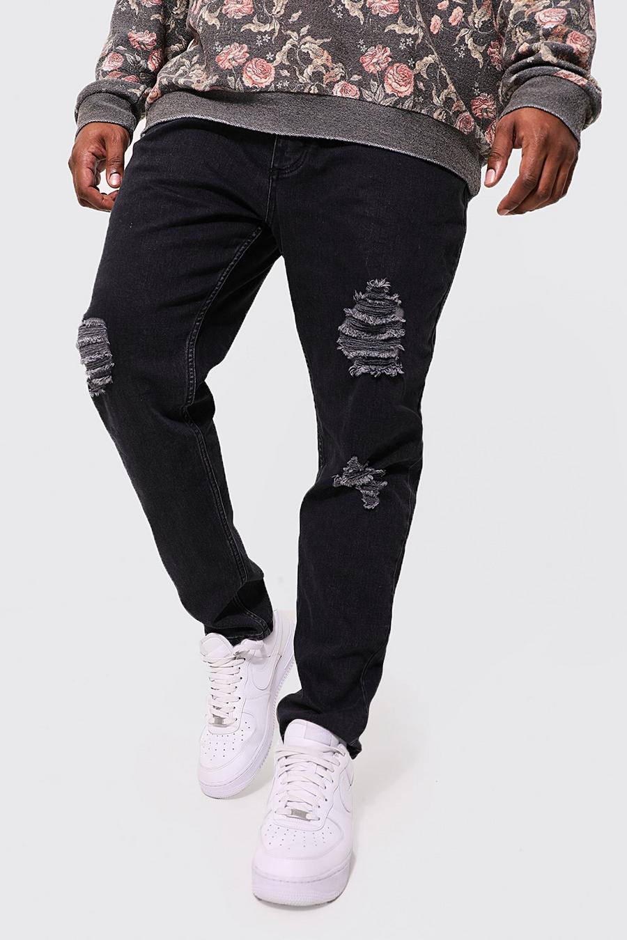 Washed black Plus - Skinny jeans med slitage och lagningar image number 1