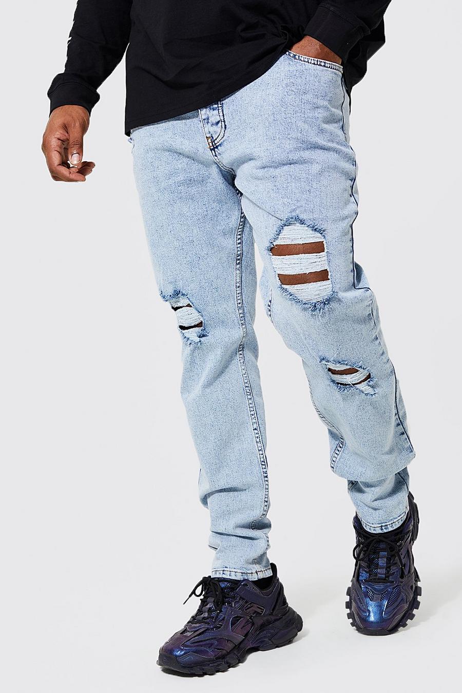 Ice blue Plus - Skinny jeans med slitage och lagningar image number 1