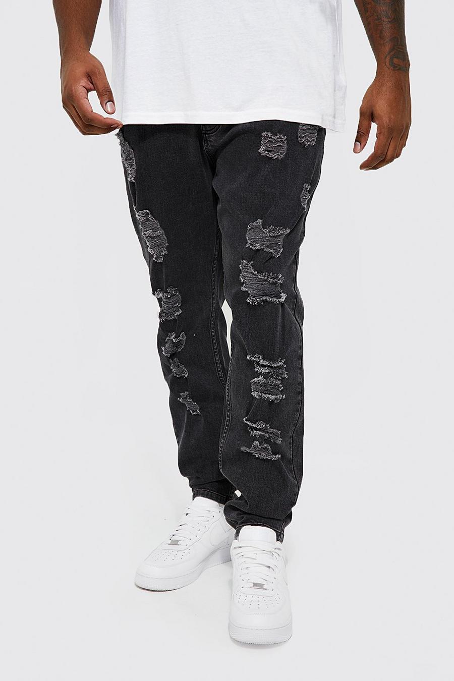 Mid grey grå Plus - Slitna skinny jeans med stretch och lagningar image number 1