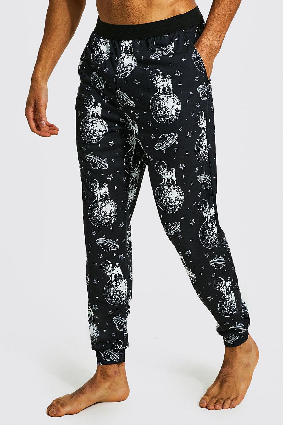 Black nero Space Pug All Over Print Loungewear Pant
