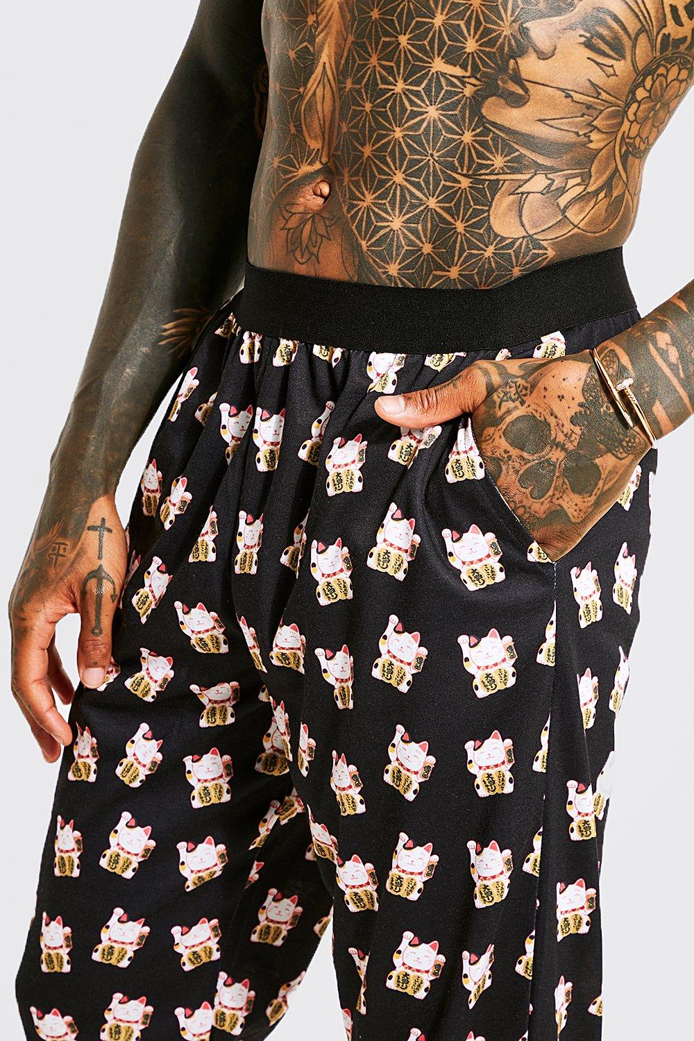 Men s Cat All Over Print Lounge Pant Boohoo UK