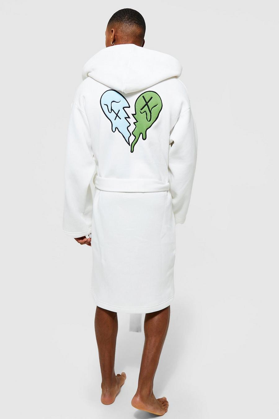 Ecru white Woven Patches Fleece Dressing Gown image number 1