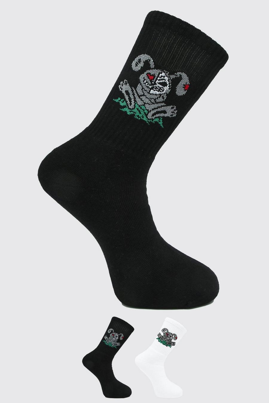 2er-Pack Jacquard-Socken mit Evil Teddy-Motiv, Weiß image number 1