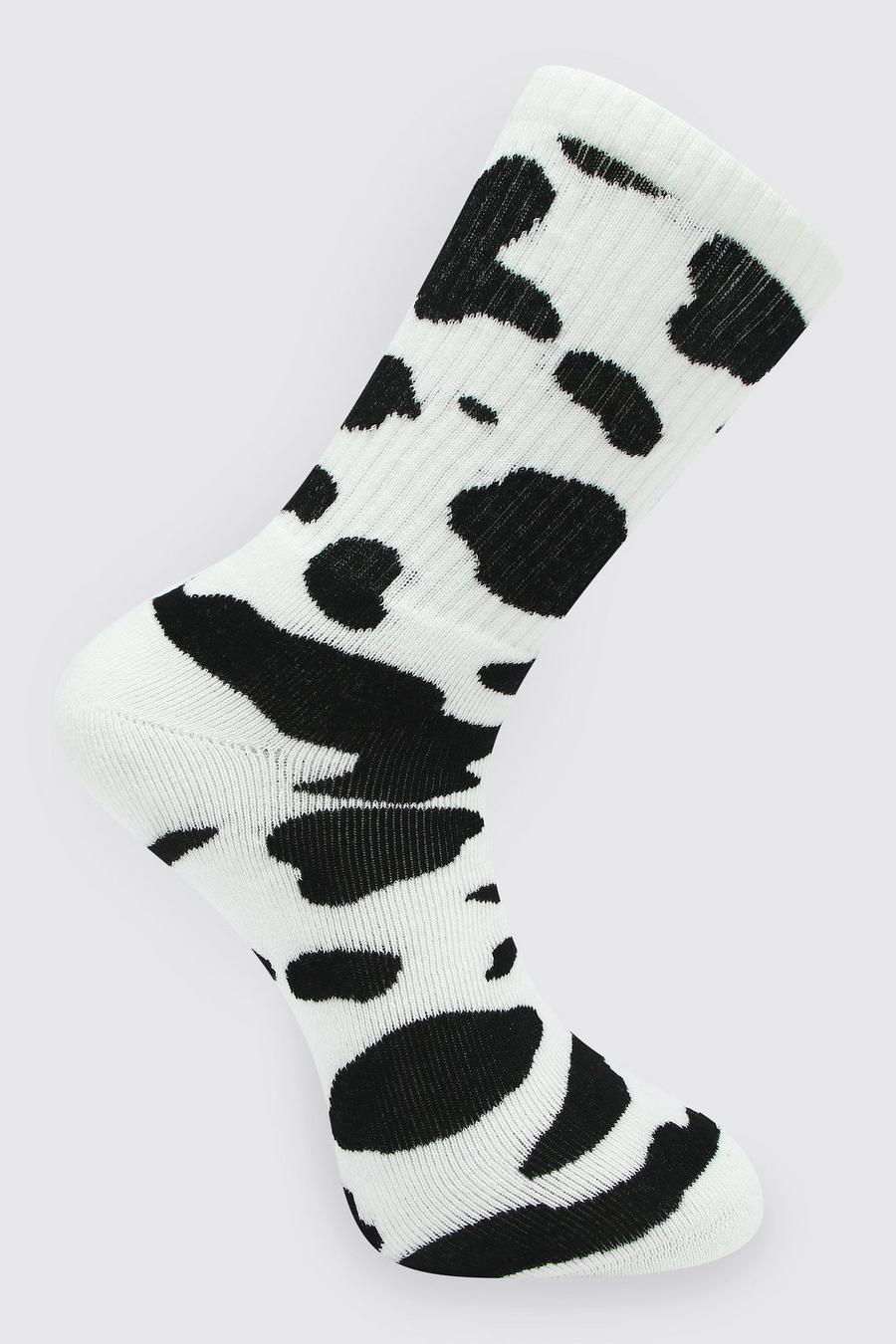 1 Paar Socken mit Kuhmotiv, Naturfarben blanc
