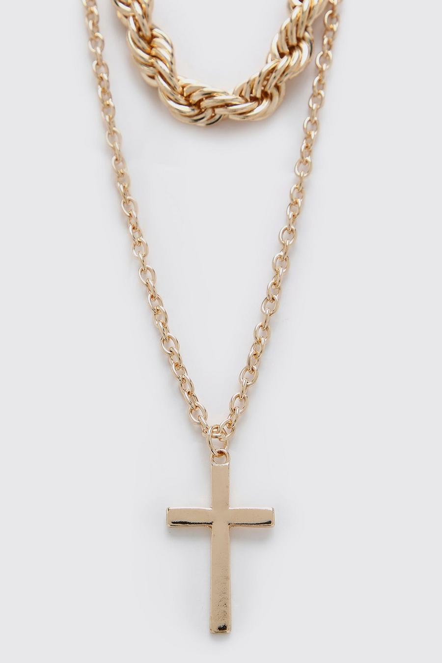 Gold Halsband med tre kedjor och kors image number 1