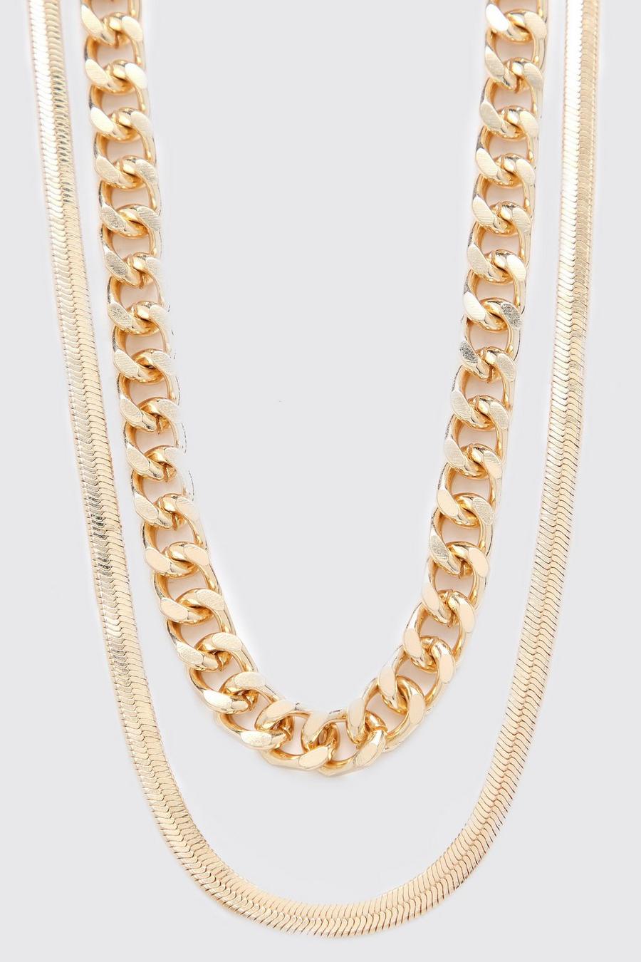Gold Double Layer Smooth Chain Necklace image number 1