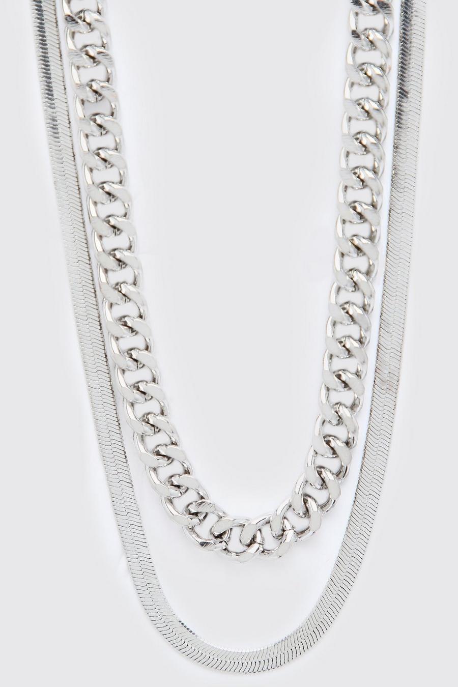 Silver Double Layer Smooth Chain Necklace image number 1