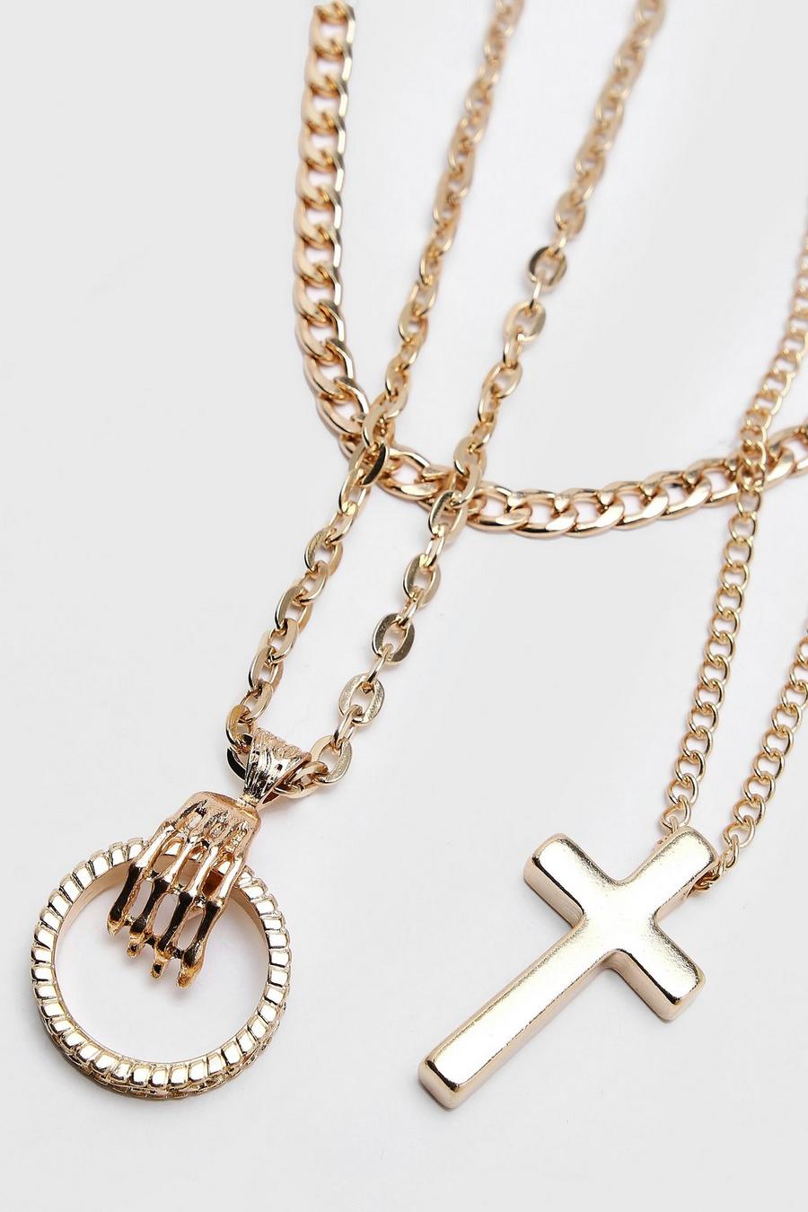 Gold Halsband med tre kedjor, kors och ring image number 1