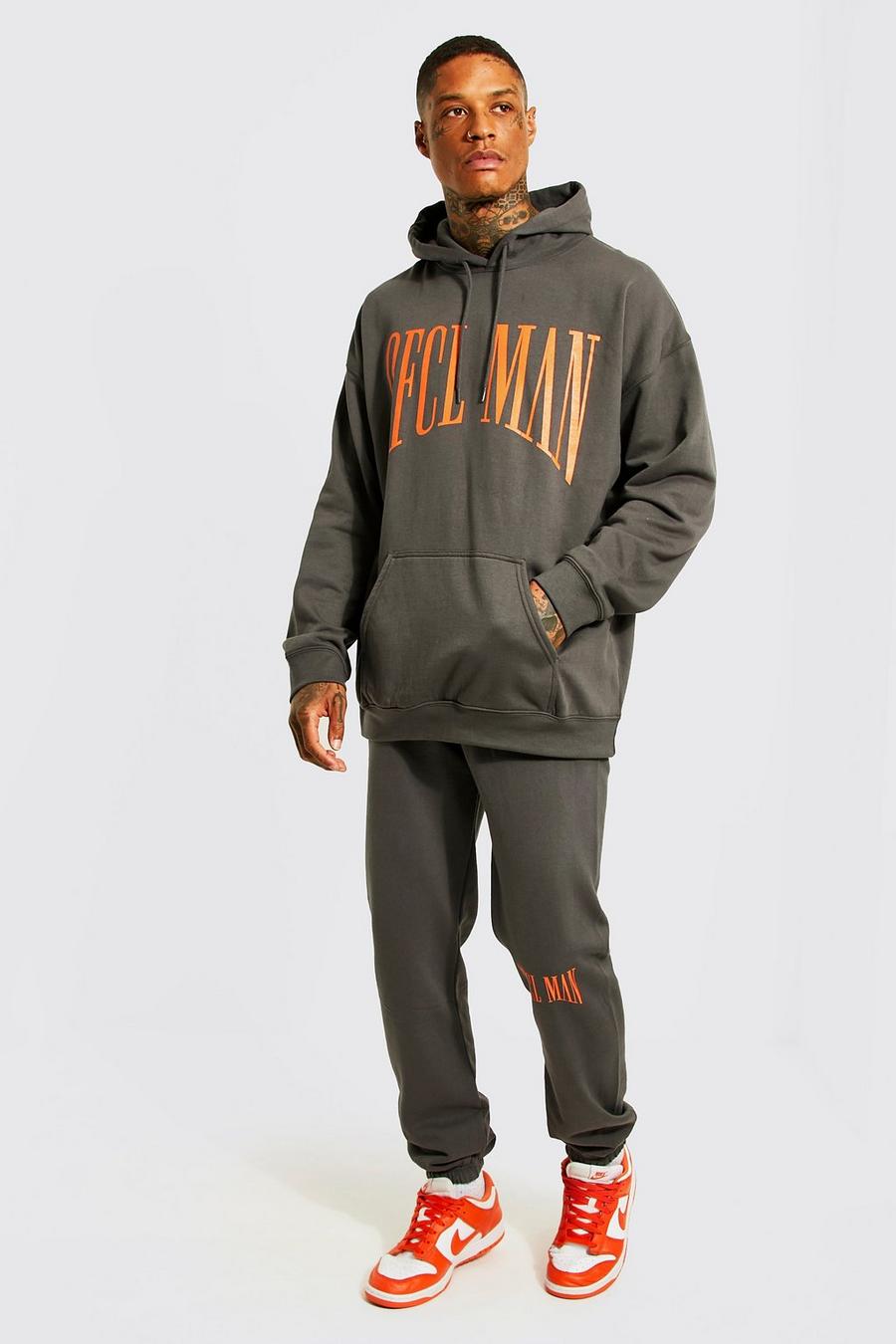 Charcoal Oversized Ofcl Man Printed Hooded Tracksuit image number 1