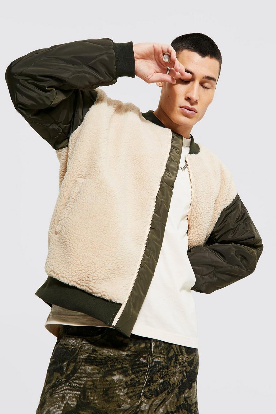 Green Borg Bomber With Quilted Nylon Sleeves image number 1