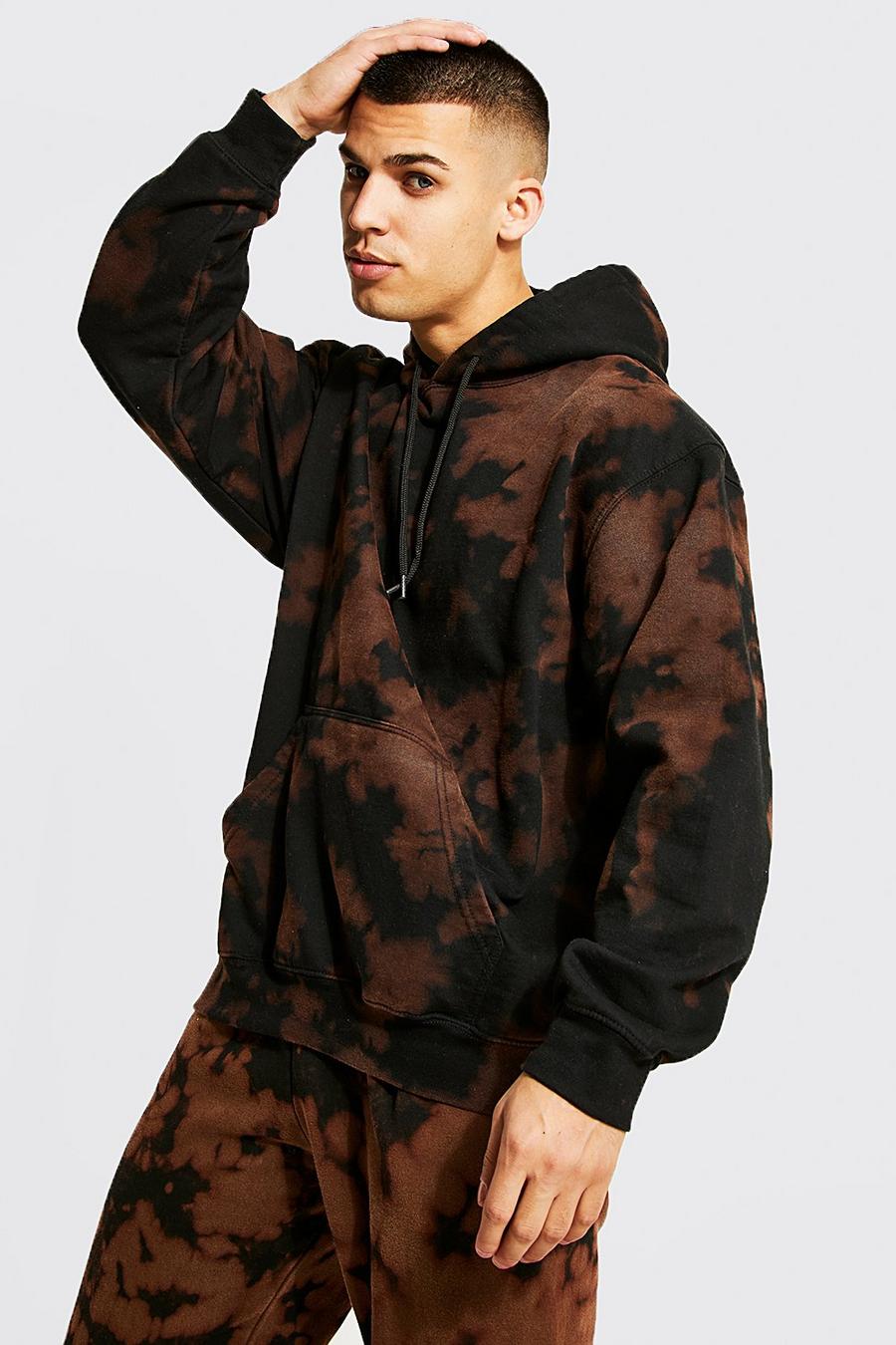 Brown Oversize batikmönstrad hoodie image number 1
