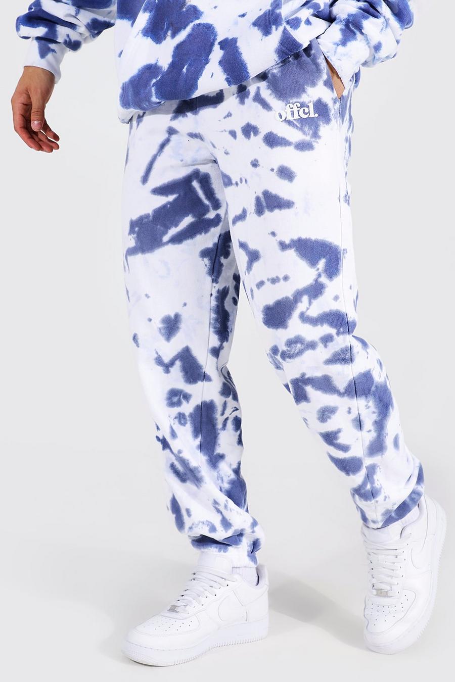 Pantaloni tuta Offcl in fantasia tie dye con caratteri arrotondati, Blue image number 1