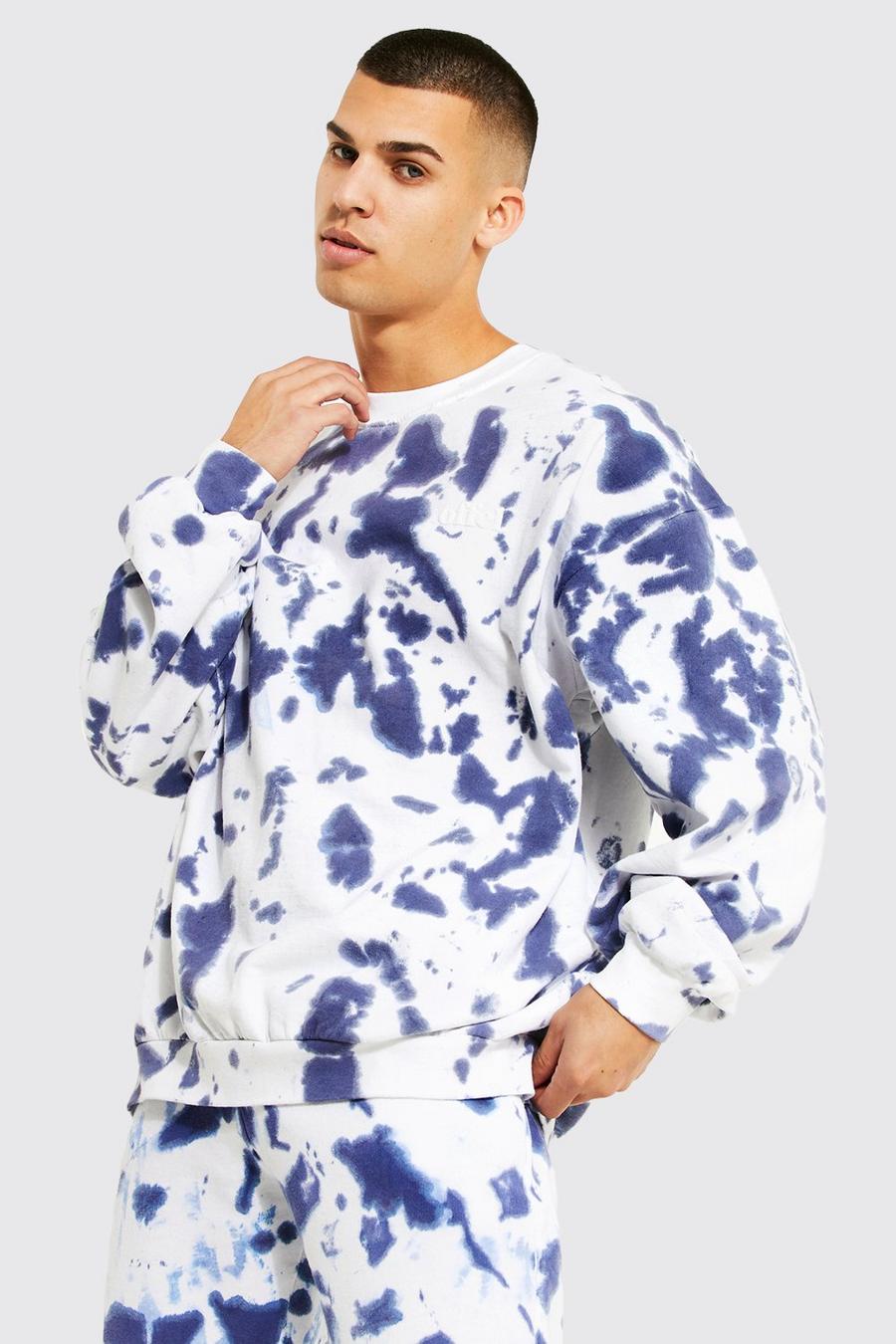Blue Oversized Tie Dye Offcl Puff Print Sweater image number 1