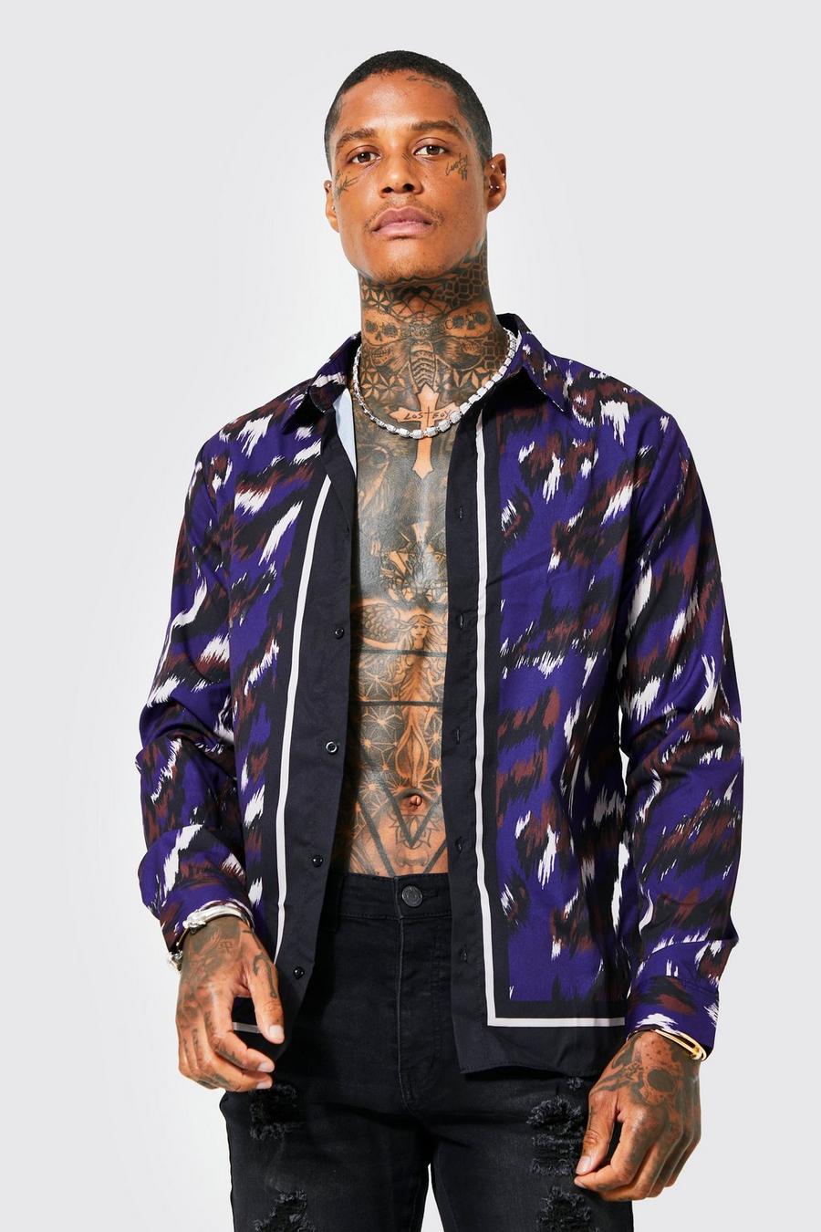 Purple Long Sleeve Abstract Border Shirt image number 1