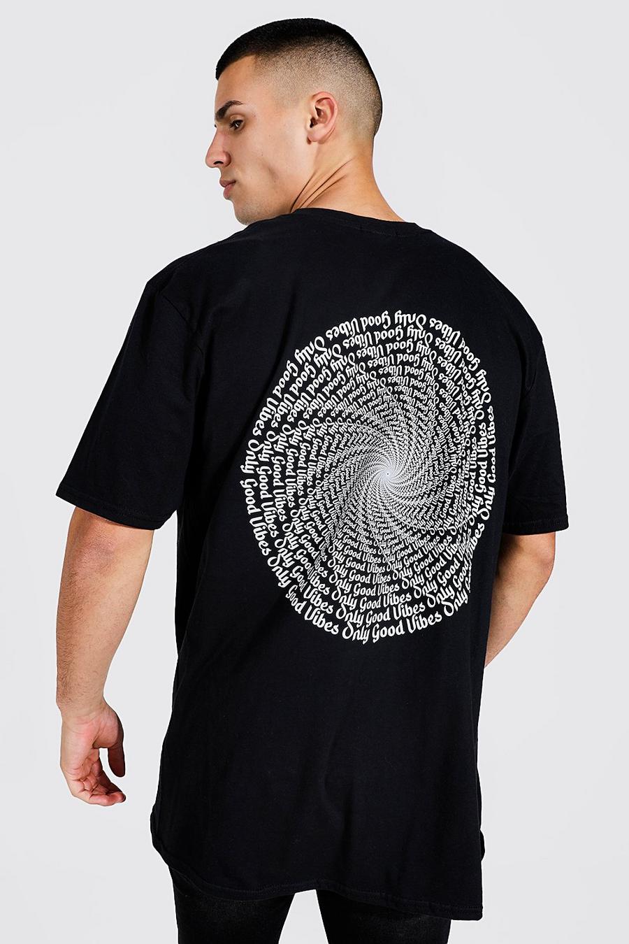 Black Oversized Good Vibes Only Swirl Print T-shirt image number 1