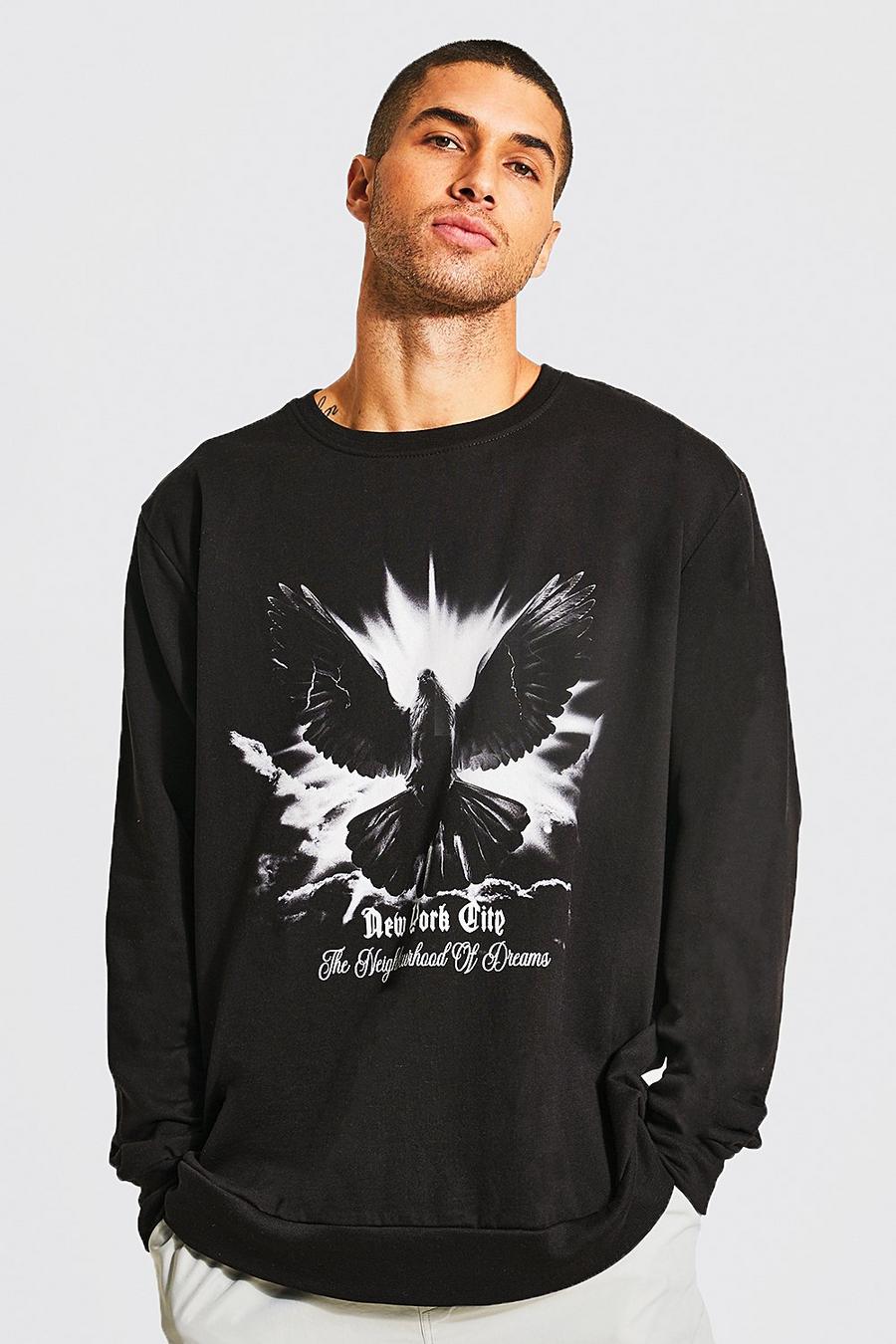 Black Oversized Dove Graphic Sweatshirt image number 1