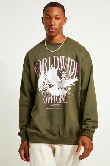 Oversized Worldwide Dove Graphic Sweatshirt khaki