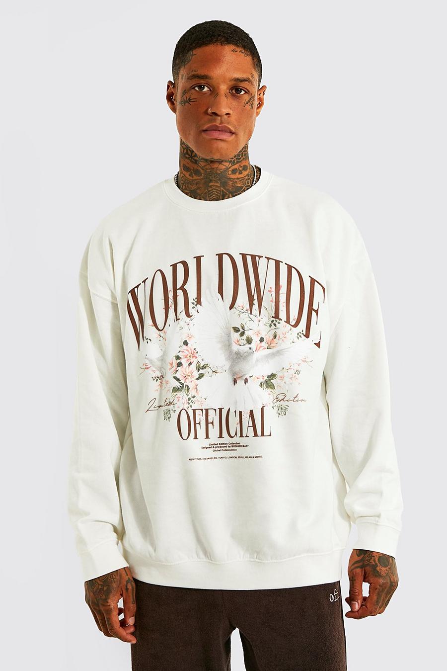 Ecru Worldwide Oversize sweatshirt med tryck image number 1