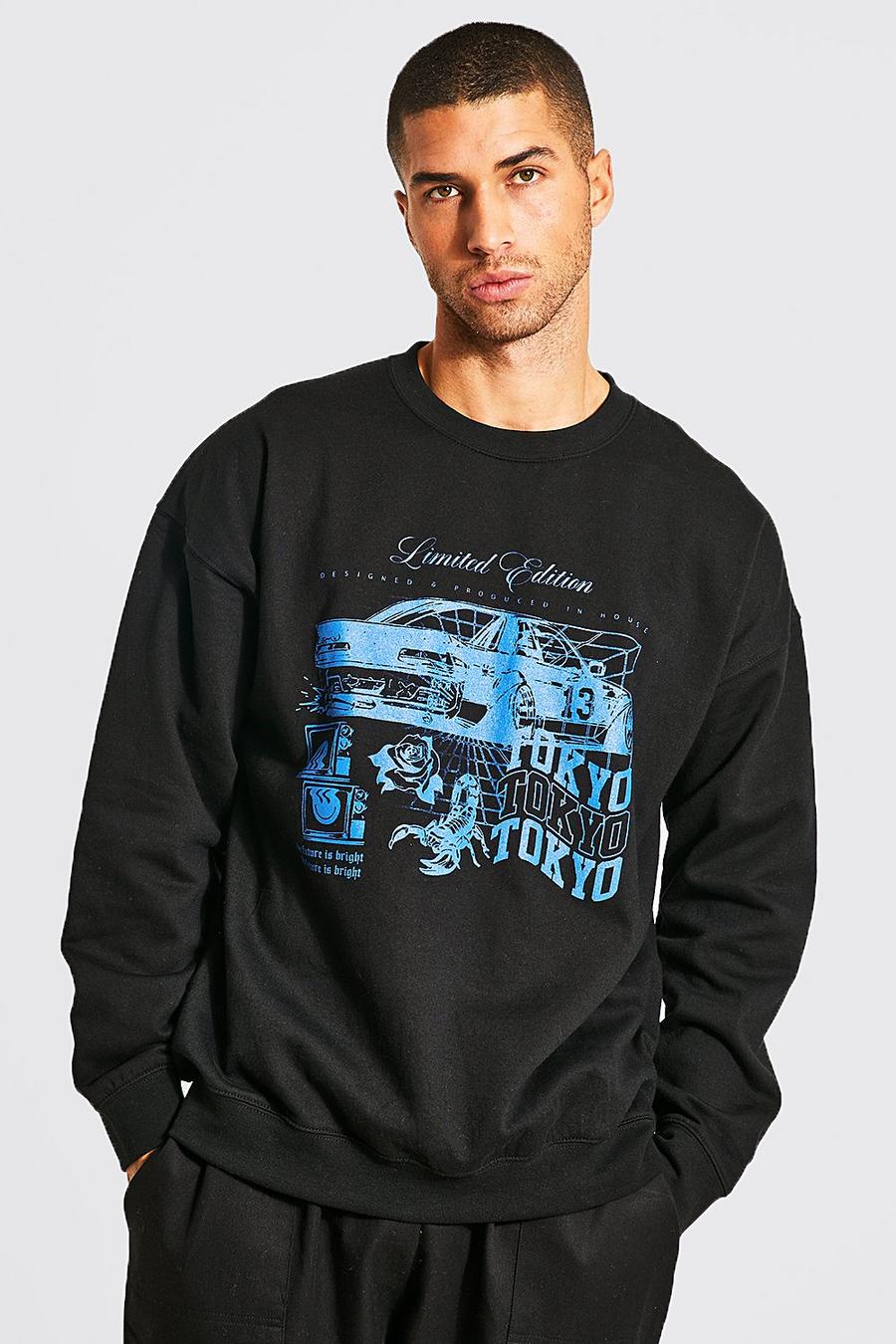 Oversize Sweatshirt mit Print, Black image number 1