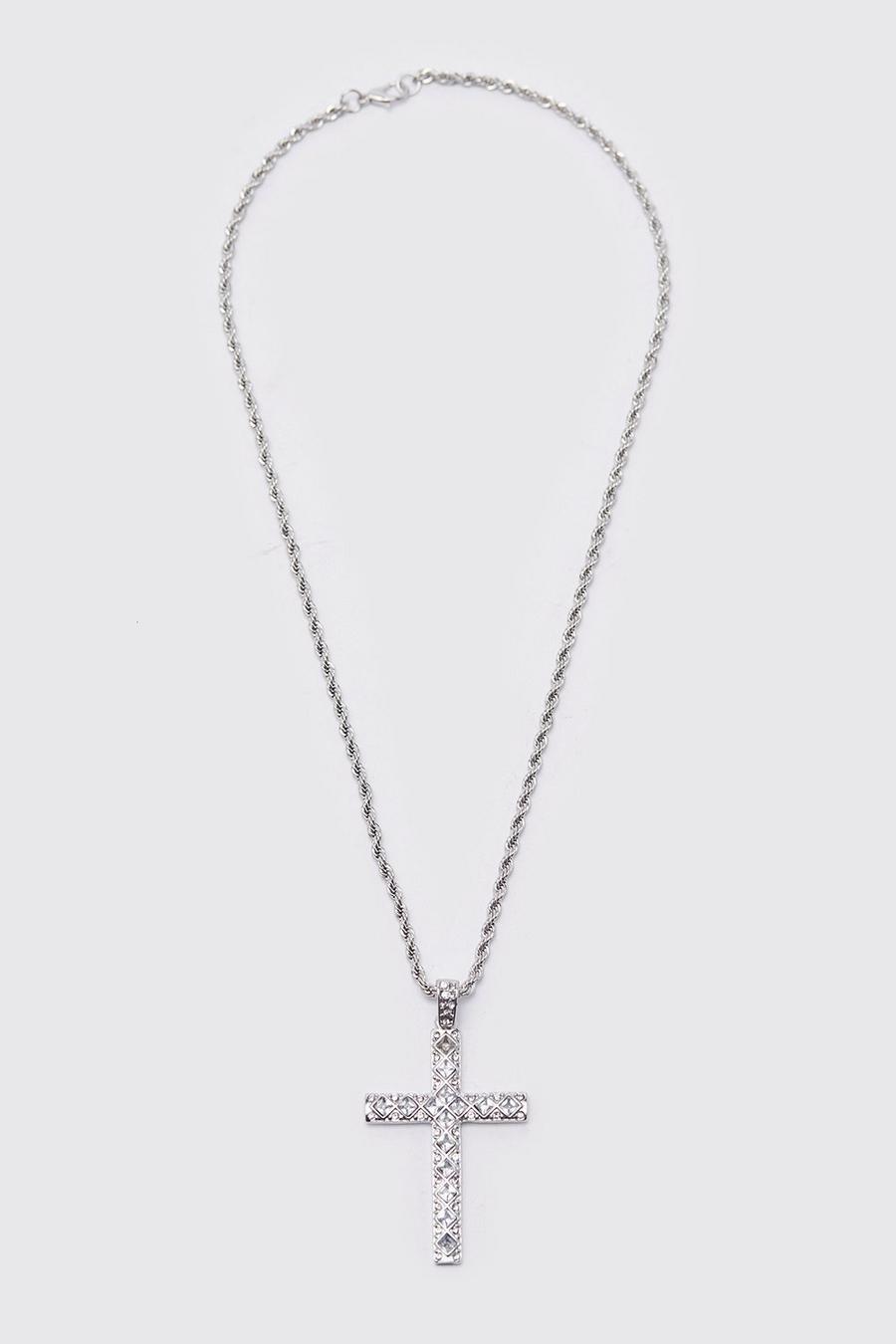 Silver Iced Crystal Cross Necklace with Gift Bag