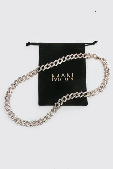 Gold Metallic Iced Cuban Chain Necklace with Gift Bag