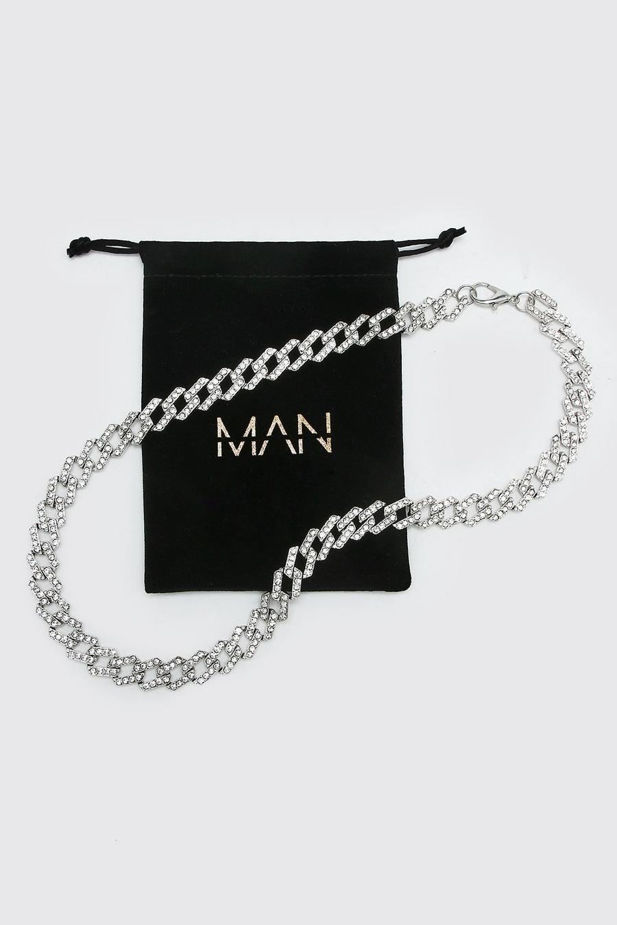 Silver Iced Cuban Chain Necklace with Gift Bag image number 1