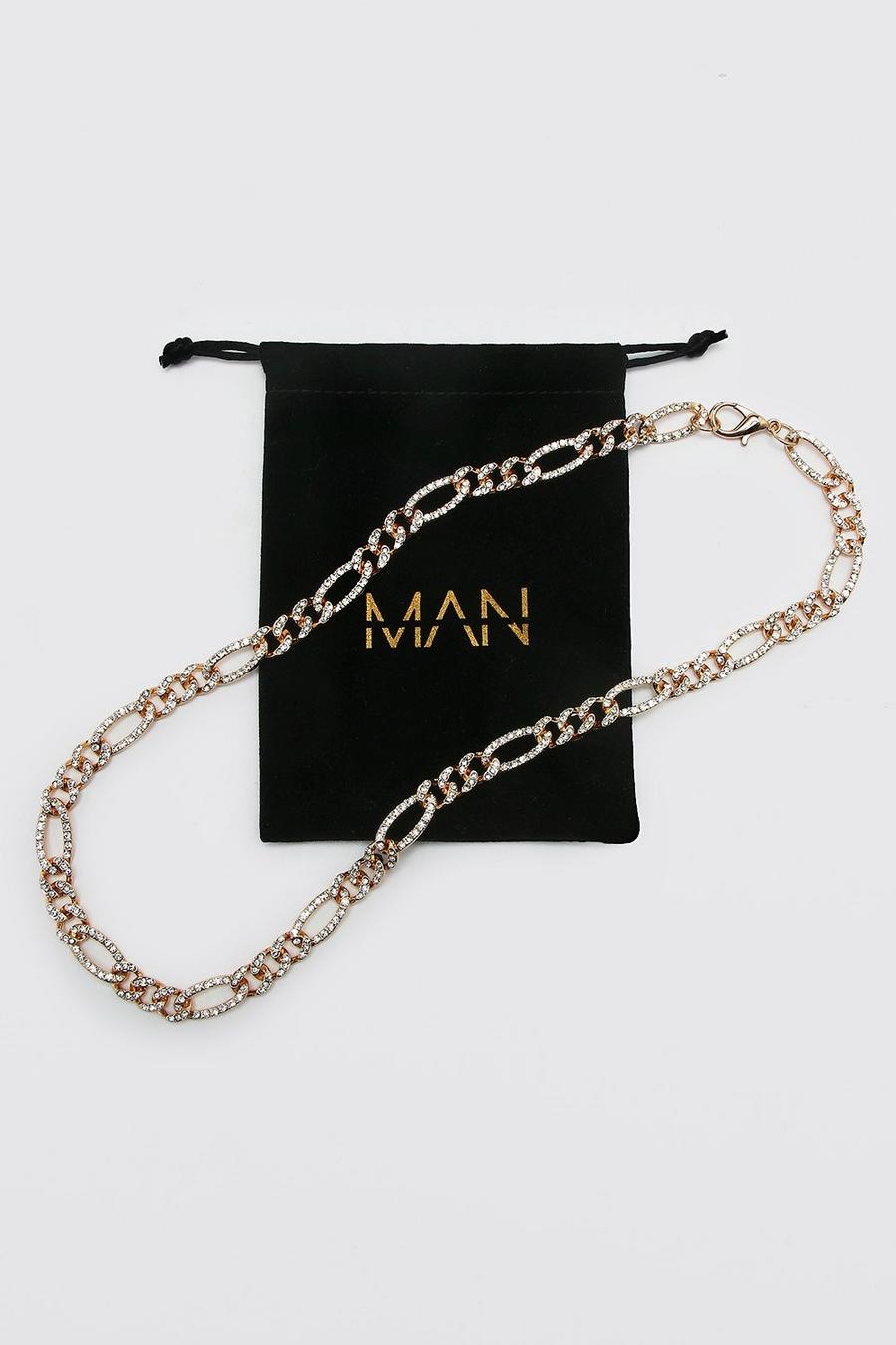 Gold Iced Figaro Chain Necklace with Gift Bag image number 1