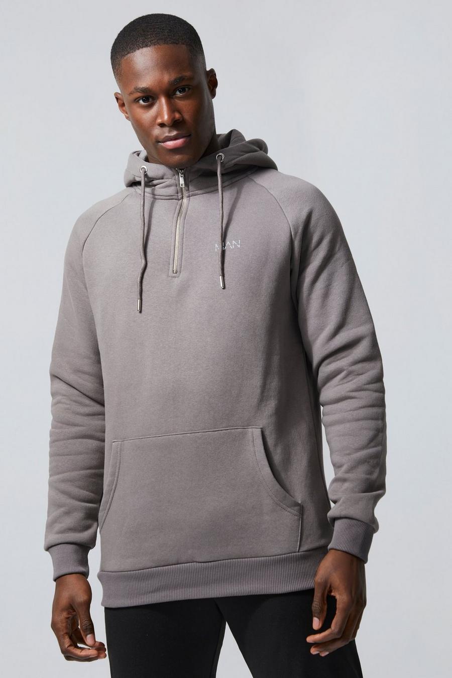 Charcoal grey Man Active Gym Tapered 1/4 Zip Tracksuit