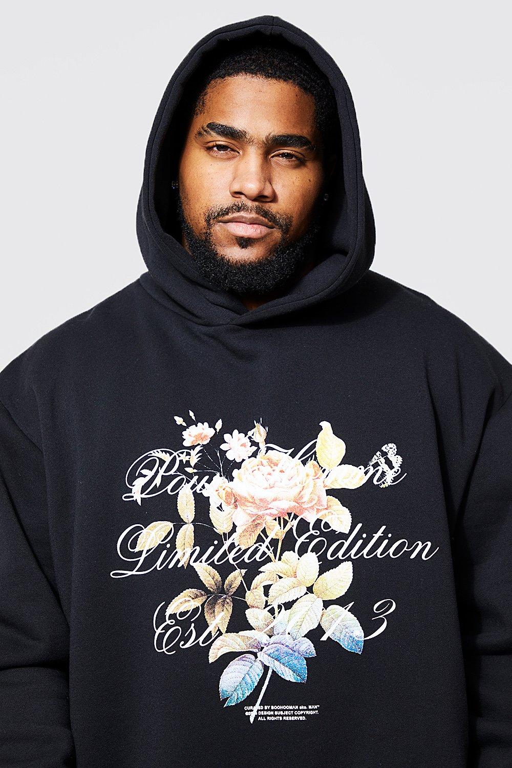 Plus Floral Text Limited Floral Print Hoodie