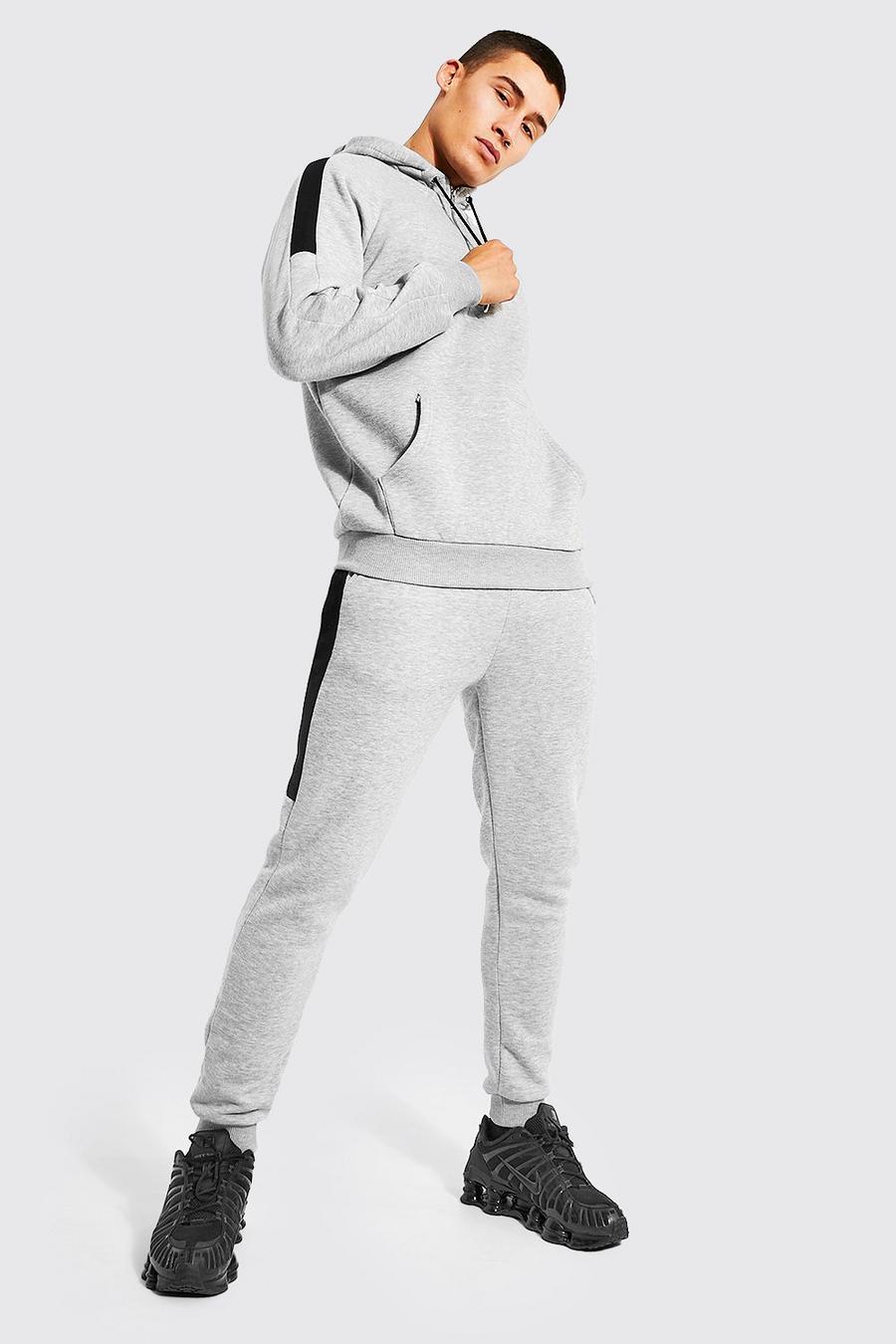 Grey marl Man Active Gym Tapered Zip Panelled Tracksuit image number 1