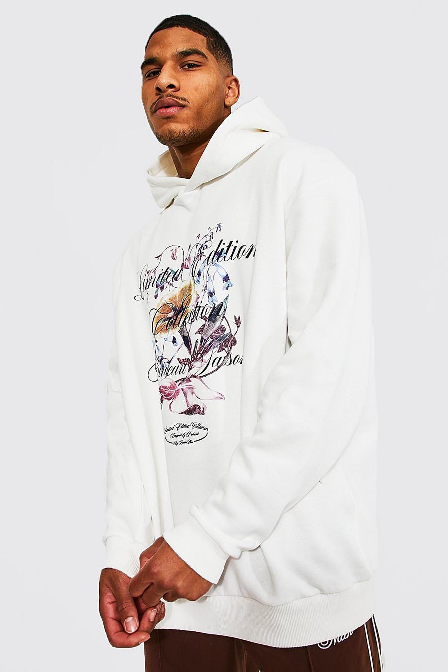 Ecru Tall Oversized Limited Floral Print Hoodie image number 1