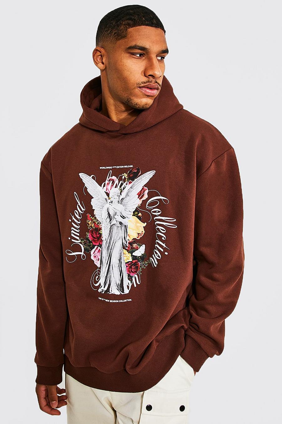 Tall floraler Oversize Hoodie mit Print, Chocolate image number 1