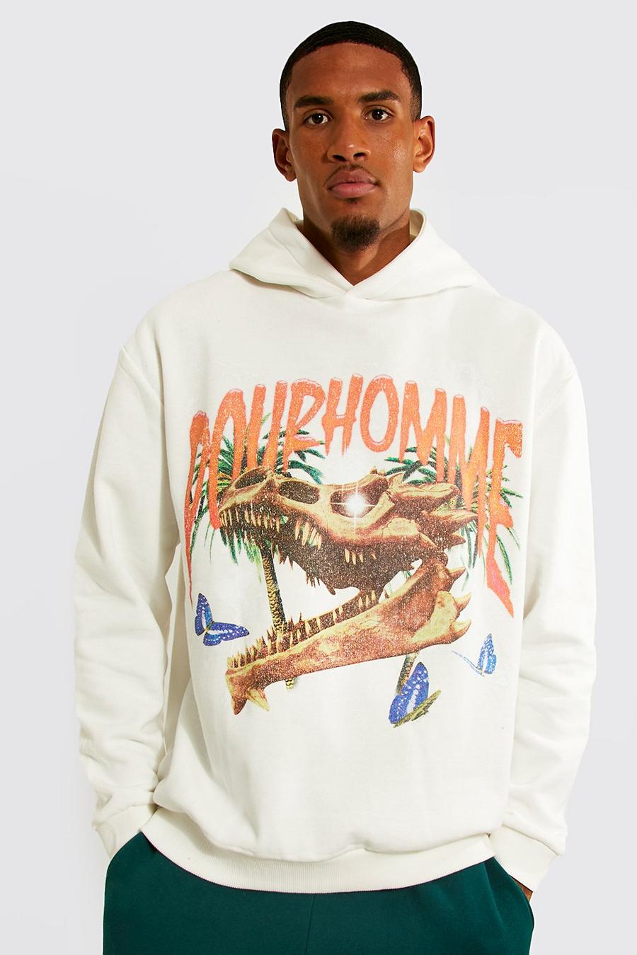 Ecru Tall Oversized Dinosaur Butterfly Hoodie image number 1