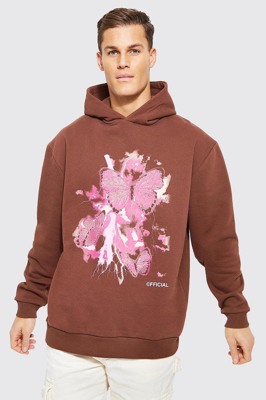 Tall Oversize Hoodie mit Schmetterlings-Print, Chocolate image number 1