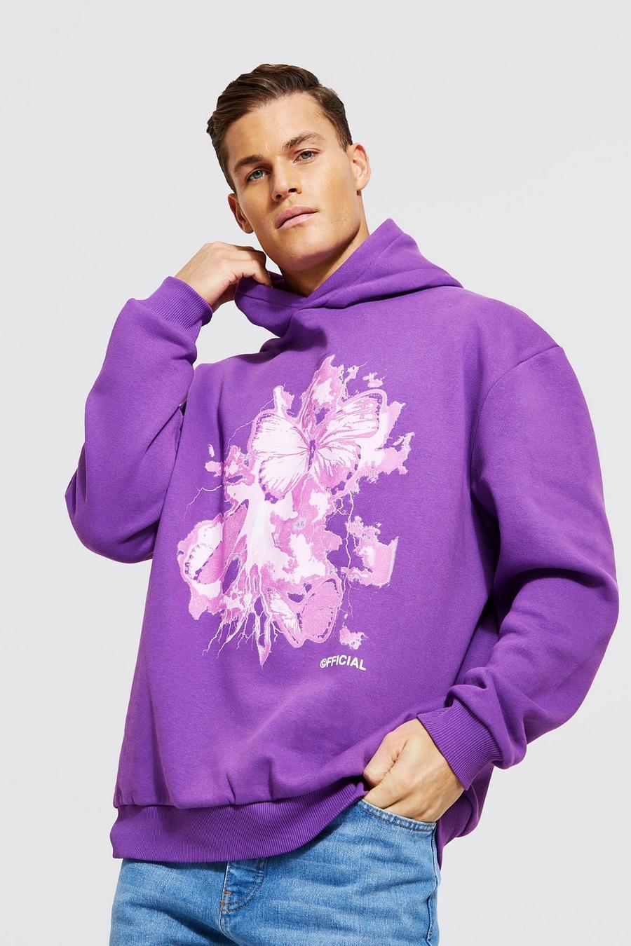 Purple Tall Oversized Lightening Butterfly Hoodie image number 1