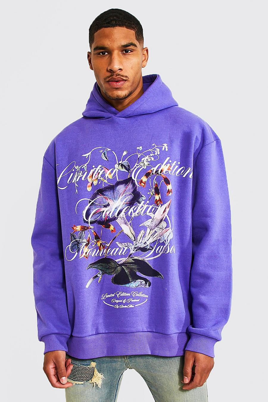 Purple Tall - Limited Oversize hoodie med blommor image number 1