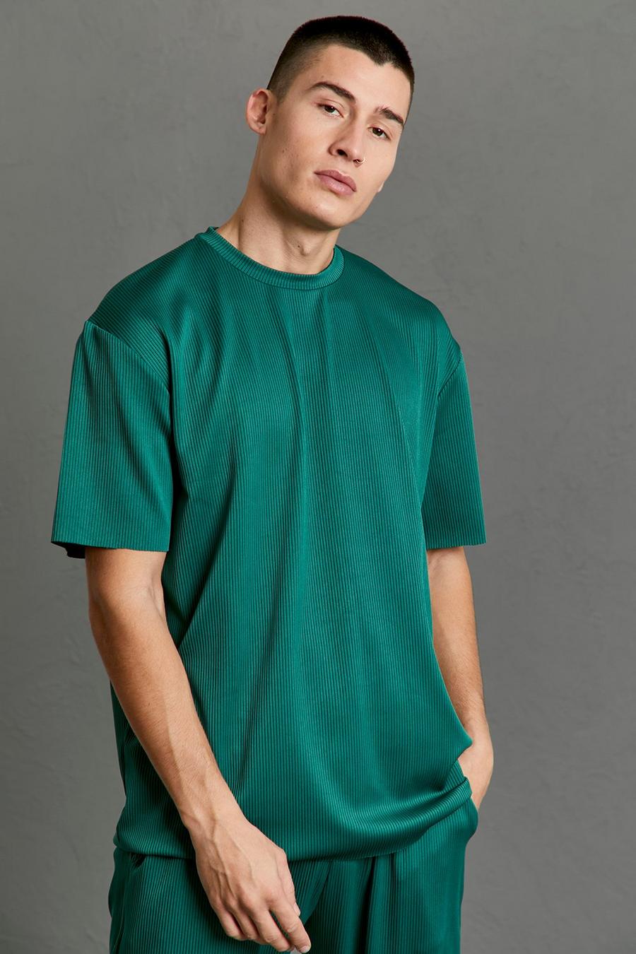 Forest green Pleated Crew Neck T-shirt