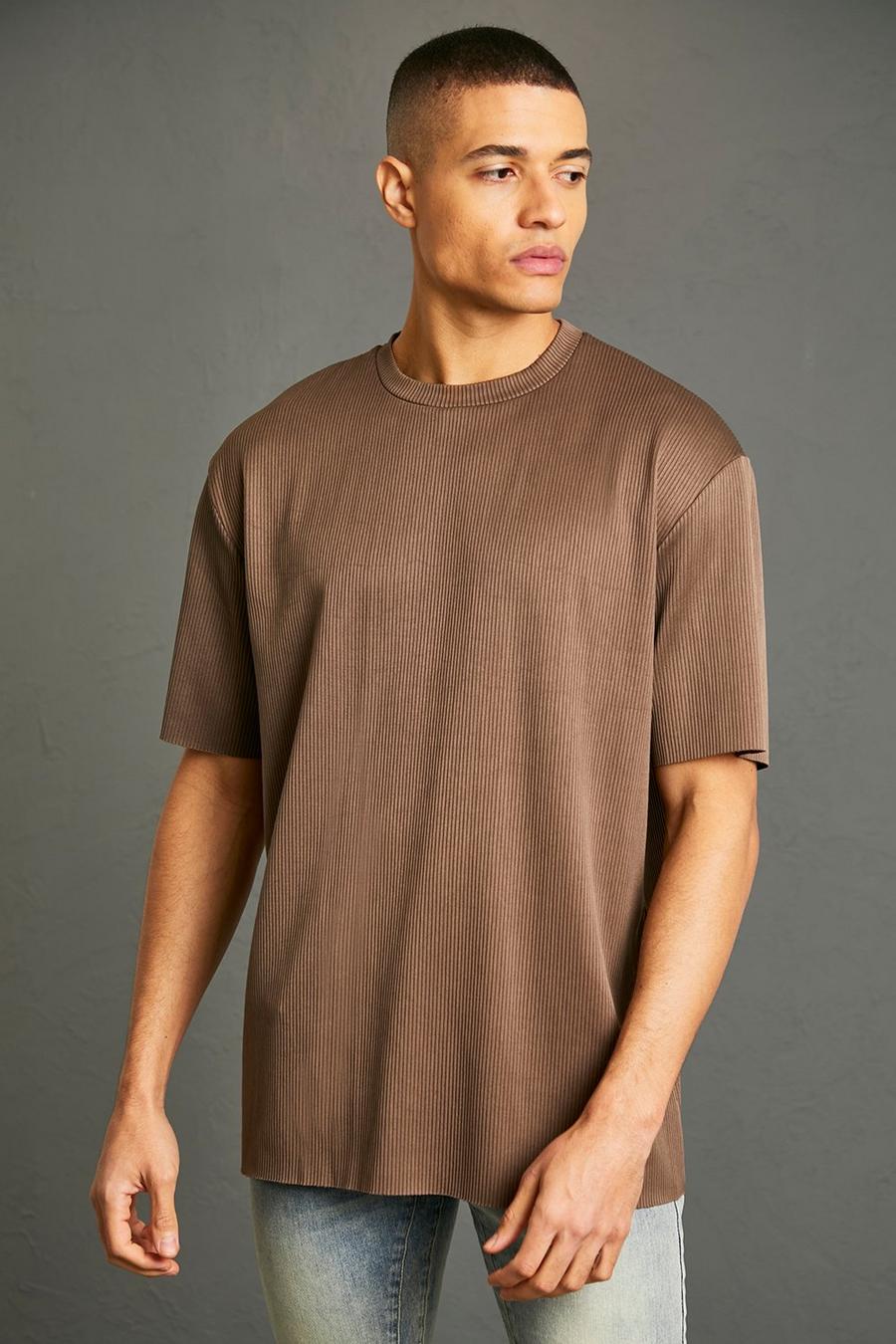 Chocolate Pleated Crew Neck T-shirt image number 1