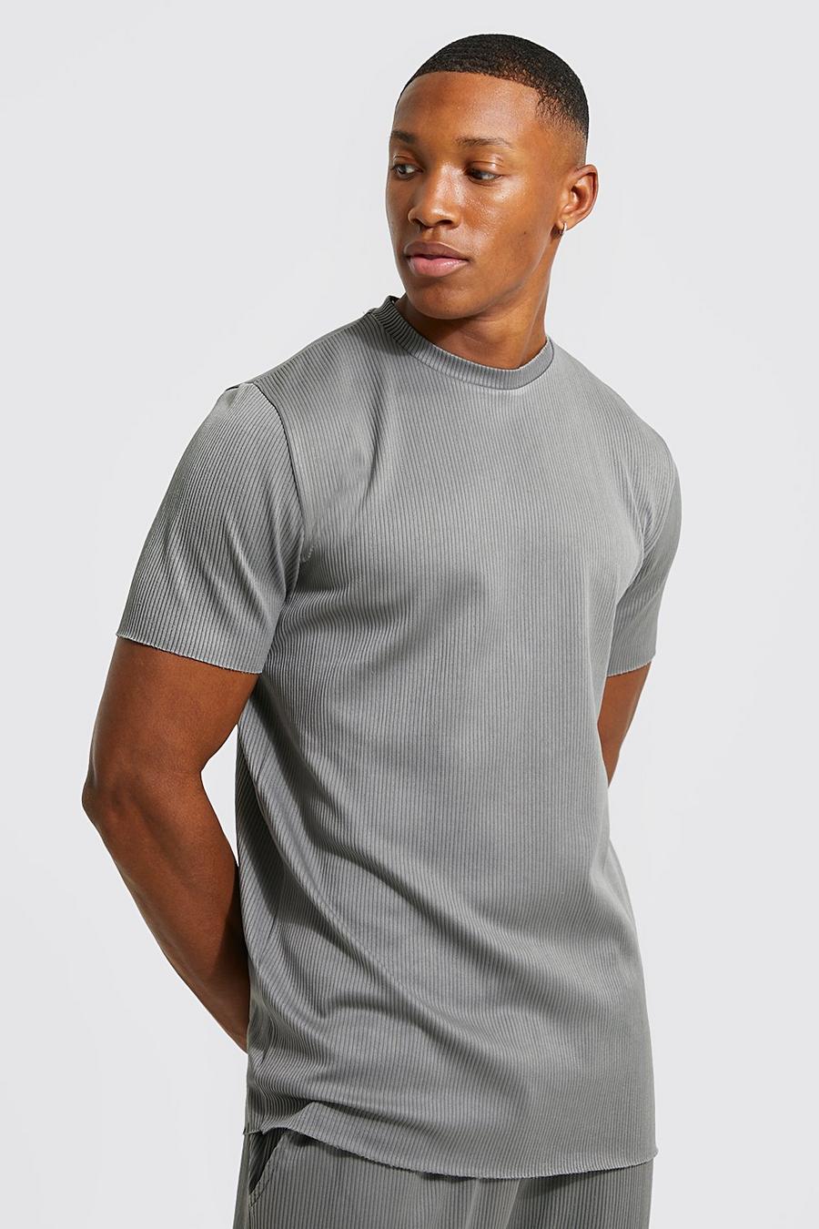 Charcoal Pleated Crew Neck T-shirt image number 1