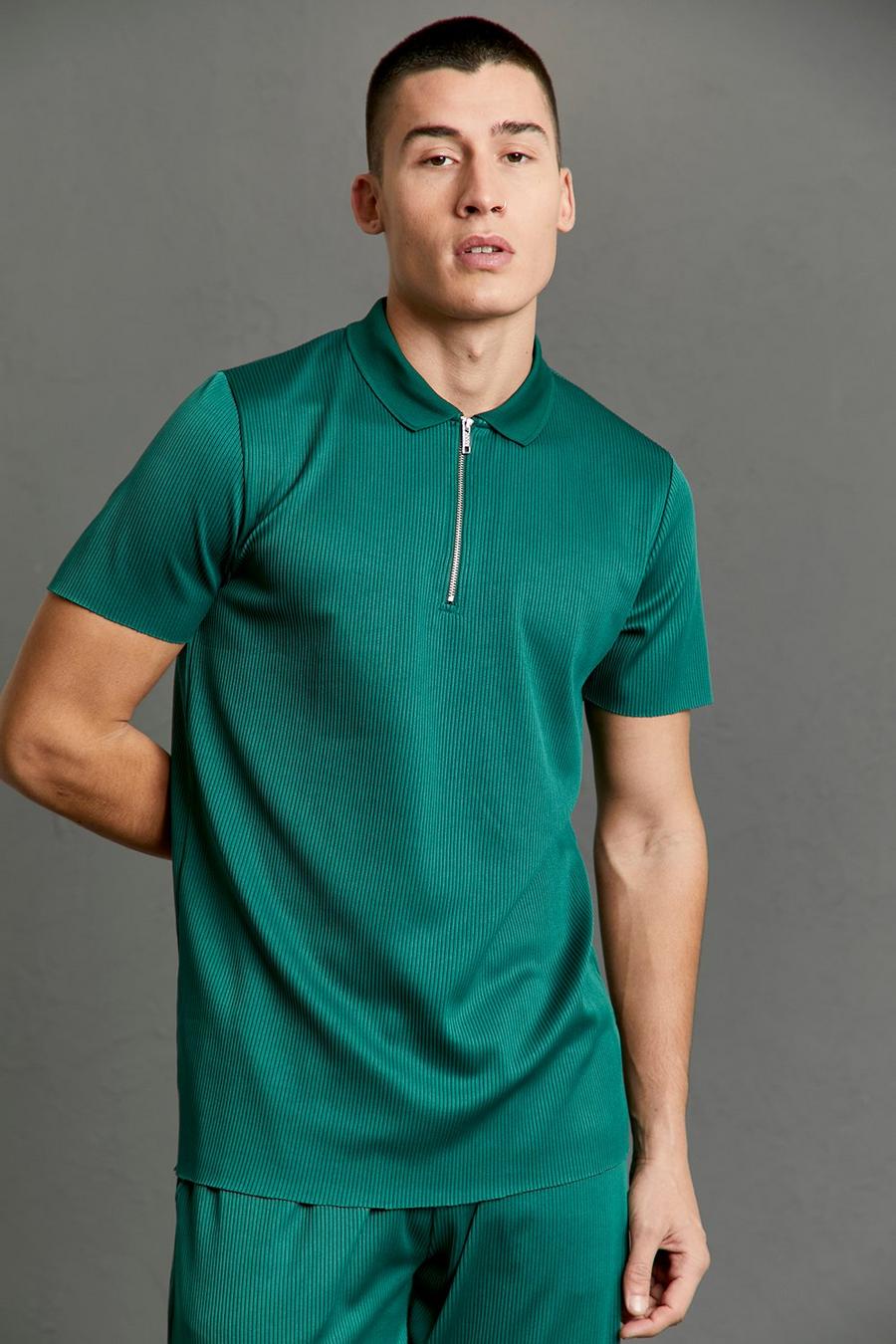 Forest Slim Fit Pleated Zip Neck Polo image number 1