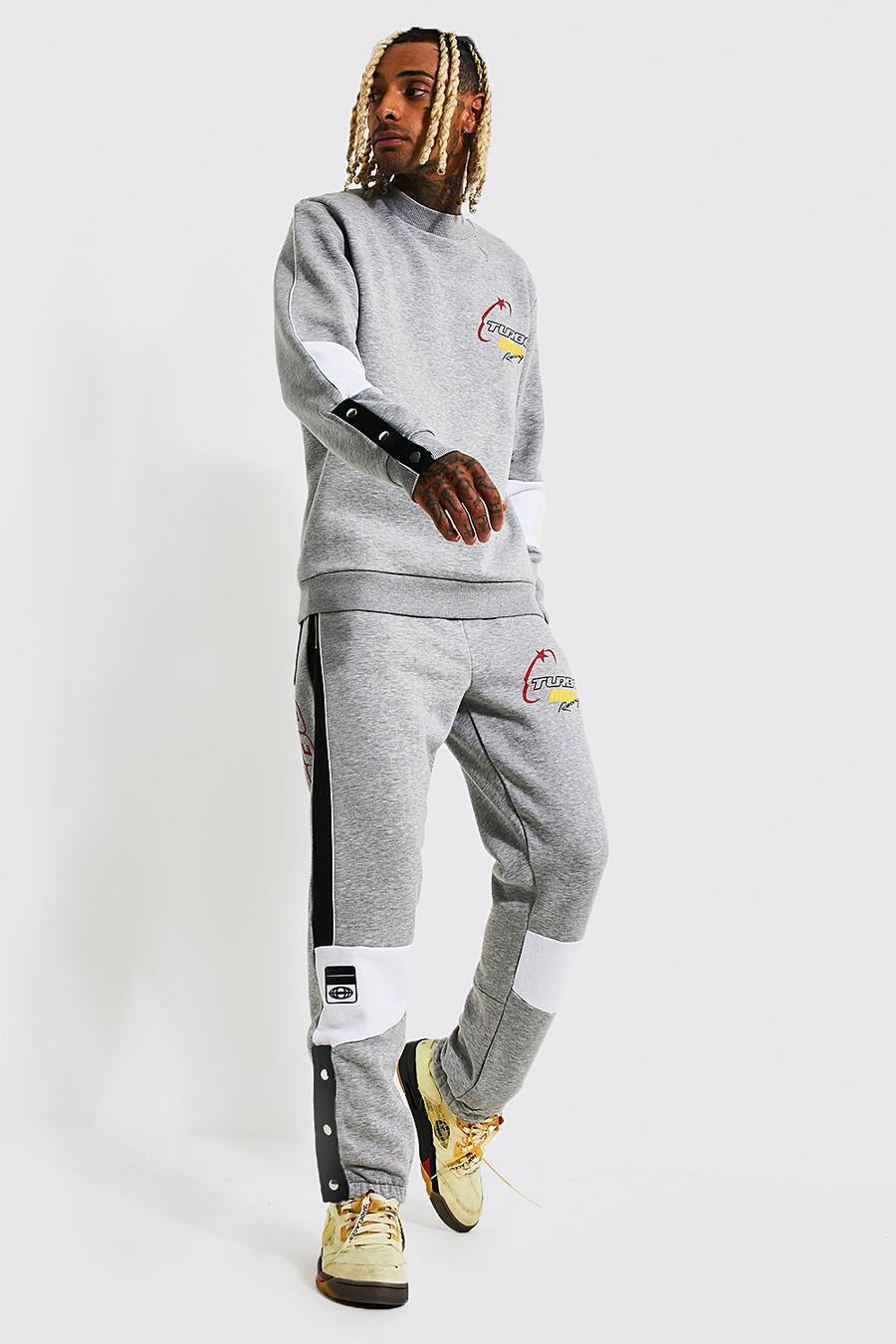 Grey marl Motorsport Sweater Tracksuit With Poppers image number 1