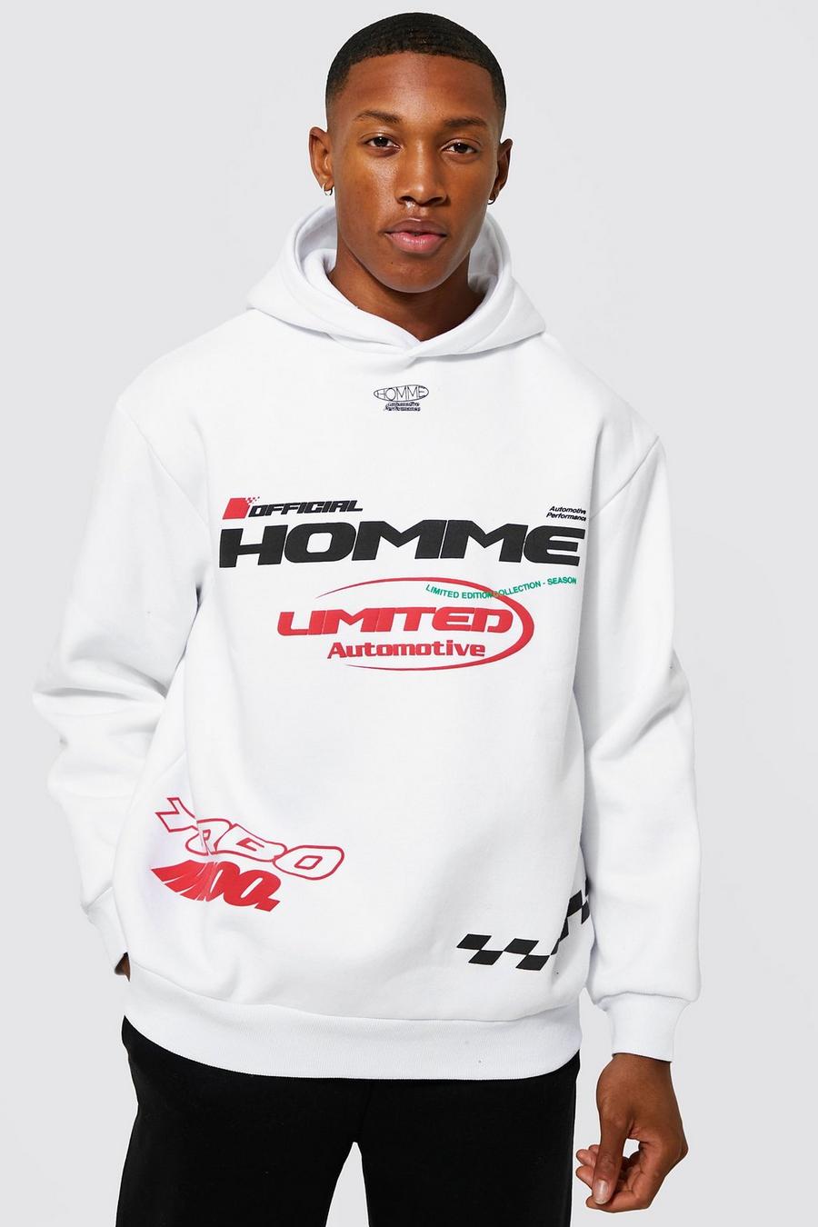 White Homme Oversize hoodie med hög halsmudd image number 1